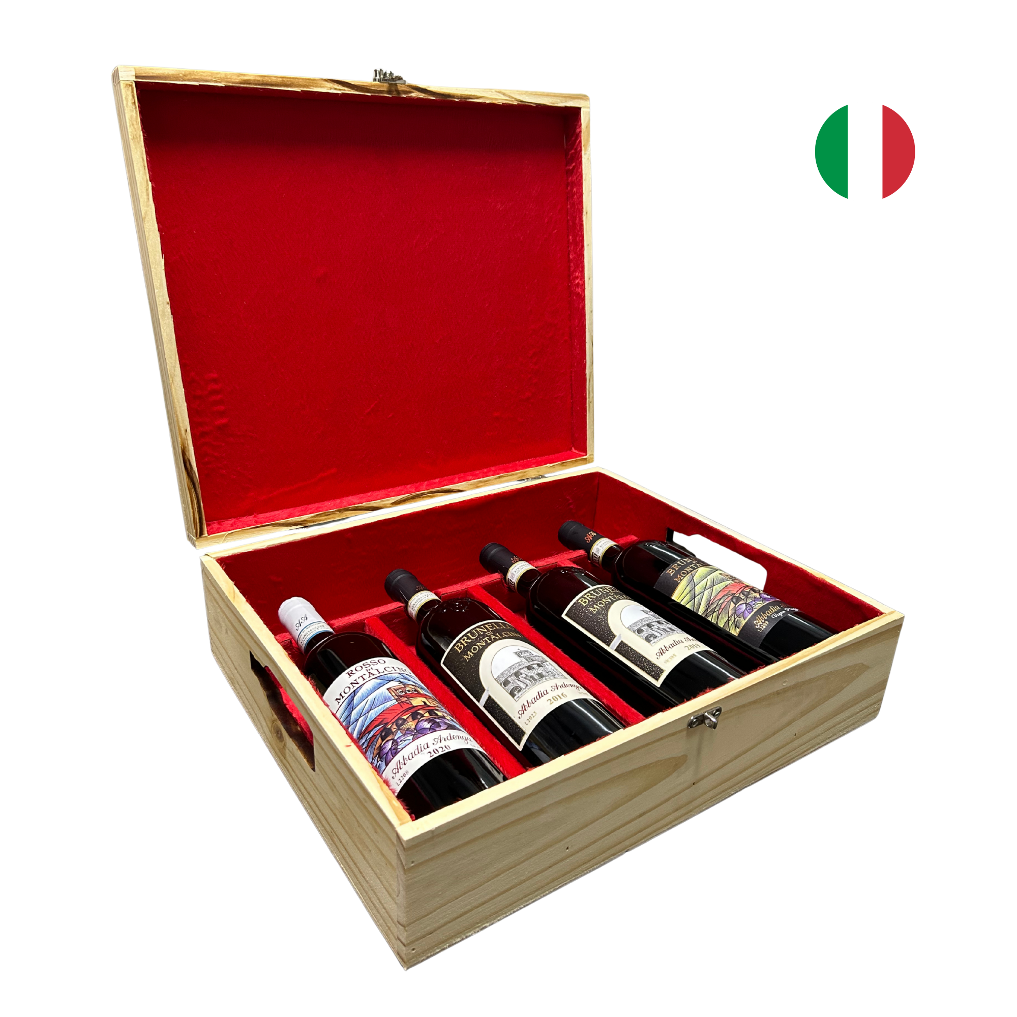 Kit Caixa de Madeira com 4 Vinhos Abbadia Ardenga