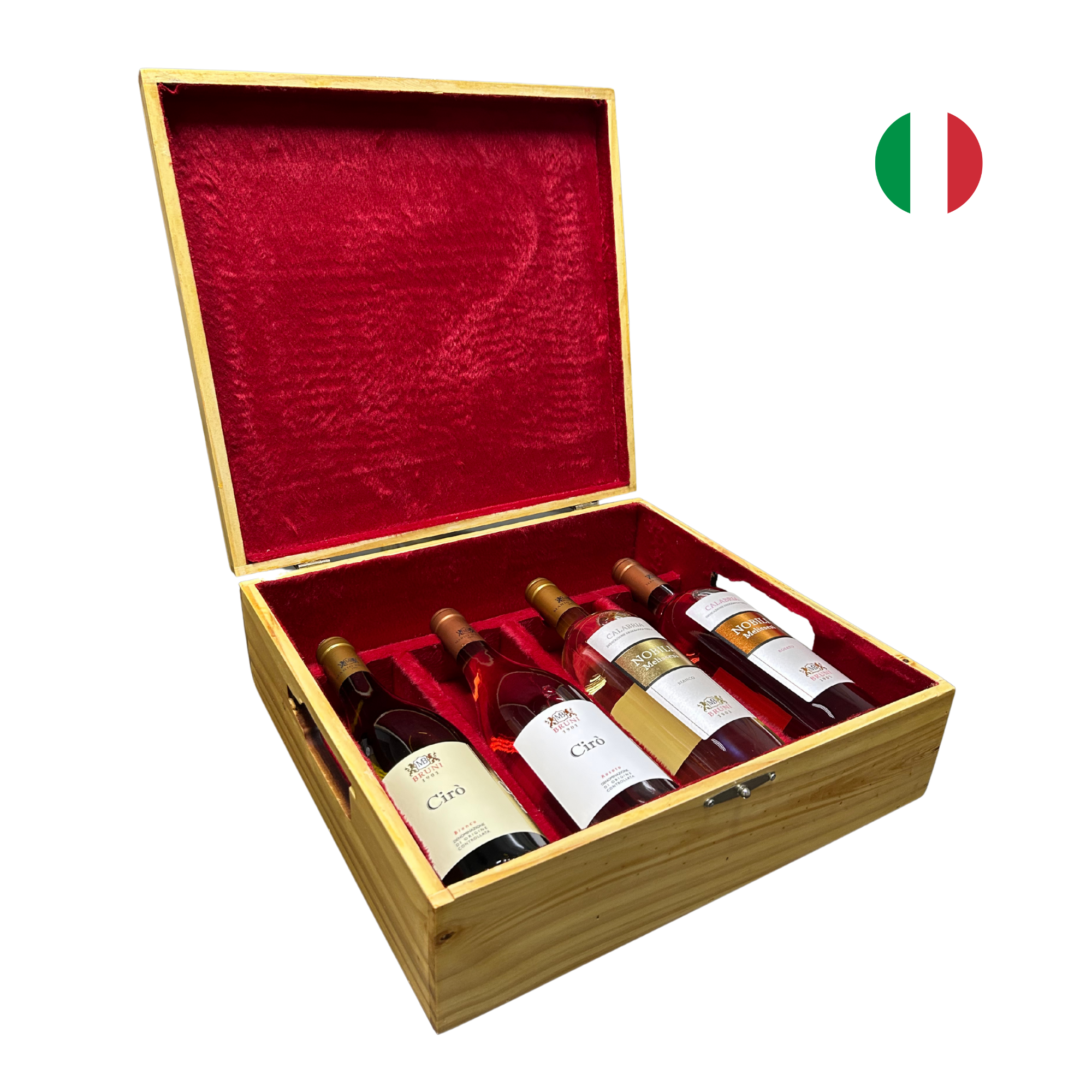 Kit Caixa de Madeira com 2 Vinhos Brancos e 2 Vinhos Rosé Cantine Bruni